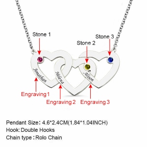 Engraved 1-5 Intertwined Hearts Necklace With Birthstones Sterling Silver