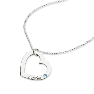 Engraved 1-5 Intertwined Hearts Necklace With Birthstones Sterling Silver