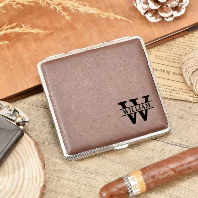 Personalized Cigarette Case & Wallet 2-in-1 with Name, Leather Smoke Box with Tobacco Tongs, Birthday/Father's Day/Wedding Gift for Him/Dad/Best Men