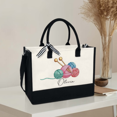 Personalized Knitting Tote Bag, Crochet Tote Bag, Tote For Crochet, Gift For Mom, Grandma Bag, Crochet Gift, Knitting Gift, Tote Bag Gift