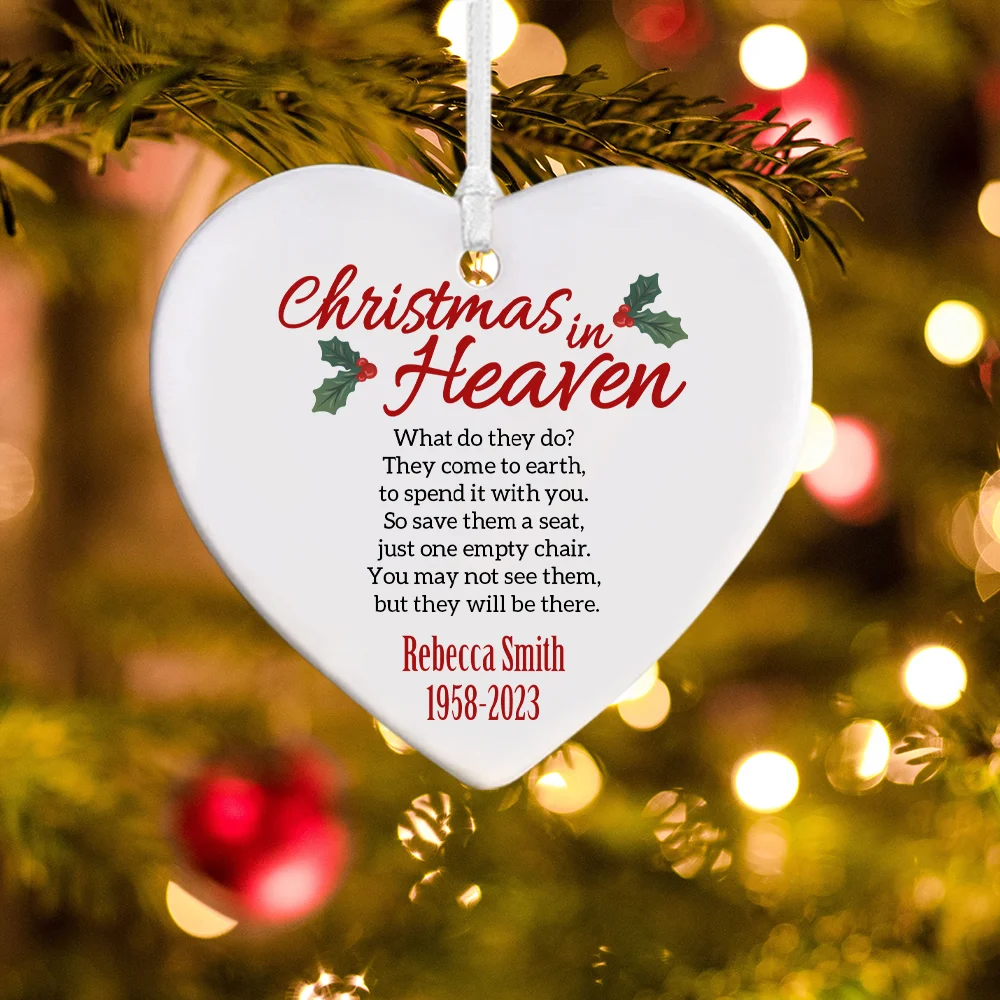 Personalized Christmas in Heaven Ornament, Custom Name & Photo Ornament with Heart Charm, Memorial Ornament, Christmas Tree Decor, Gift for Family/Her