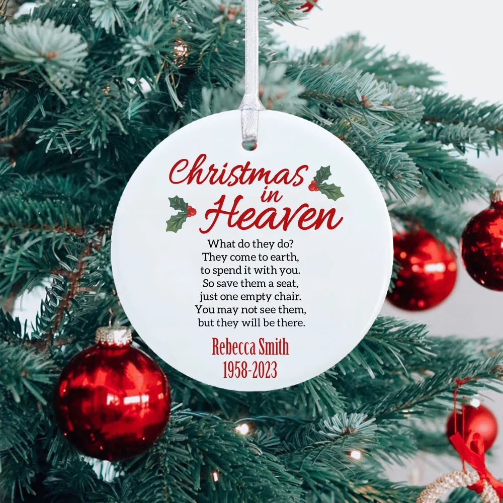 Personalized Christmas in Heaven Ornament, Custom Name & Photo Ornament with Heart Charm, Memorial Ornament, Christmas Tree Decor, Gift for Family/Her