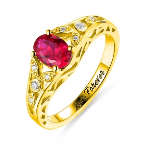 Personalized Oval Birthstone Vine Ring For Woman In Gold