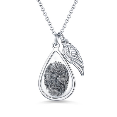 Teardrop Fingerprint Necklace With Angel Wing