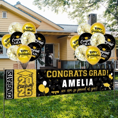 Personalized Name Graduation Party Decorations, Red Personalized Class of 2026 Graduation Banner, Congrats Banner for College High School Party Supplies