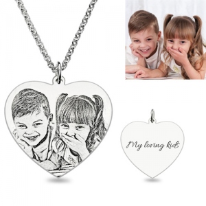 Personalized Engraved Photo Heart-Shaped Necklace with Name, Mother's Day/Birthday/Anniversary Gift for Her/Family/Friends