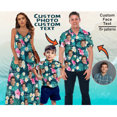🔥Buy 2 FREE SHIPPING🔥 Custom Hawaiian Face Shirts - Personalized Family Vacation & Summer Party Shirts