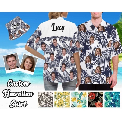 Custom Hawaiian Shirt with Face & Name - Personalized Aloha Shirt for Men & Women, Custom Bucket Hat Included