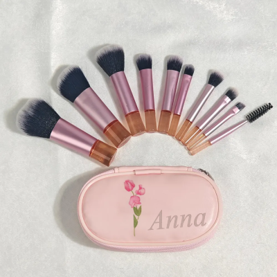 Personalized Makeup Brush Bag with Birth Flower - Travel Makeup Brushes,Portable Makeup Bag,Cosmetic Brushes Bag,Bachelorette Party,Wedding Gift,Party Favors