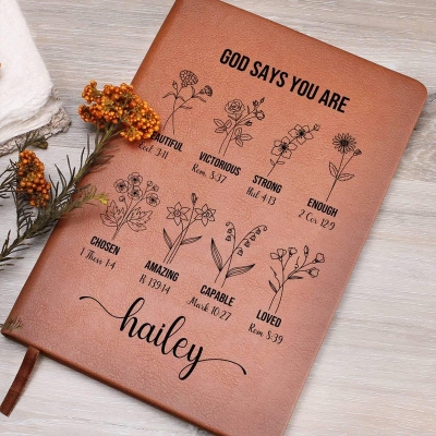 Personalized Prayer Journal for Women, Custom Positive Affirmations Journal Christian Gift, Religious Gift for Girls, Journal God Says You Are