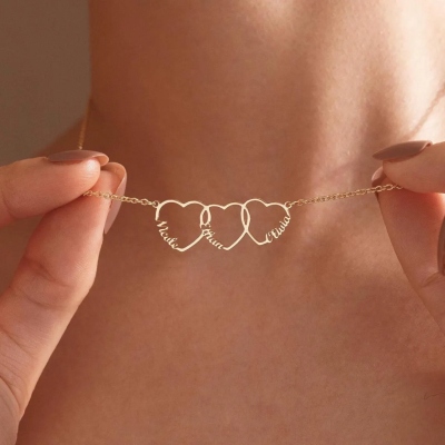 Personalized 1-4 Names Interlocked Heart Necklace, Minimalist Multiple Heart Charms Family Necklace, Birthday/Mother's Day Gift for Her/Mom/Grandma