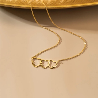 Personalized 1-4 Names Interlocked Heart Necklace, Minimalist Multiple Heart Charms Family Necklace, Birthday/Mother's Day Gift for Her/Mom/Grandma