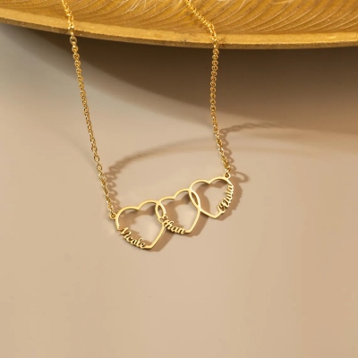 Personalized 1-4 Names Interlocked Heart Necklace, Minimalist Multiple Heart Charms Family Necklace, Birthday/Mother's Day Gift for Her/Mom/Grandma