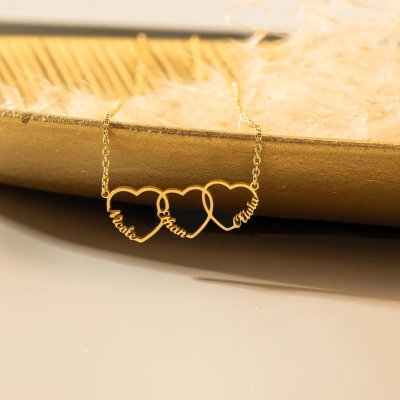 Personalized 1-4 Names Interlocked Heart Necklace, Minimalist Multiple Heart Charms Family Necklace, Birthday/Mother's Day Gift for Her/Mom/Grandma