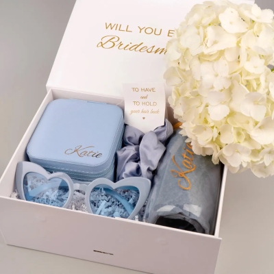 Custom Name Maid of Honor Invitation Tumbler/Sunglasses/Scrunchie Gift Box Set, Bachelorette Party Favors, Wedding Gifts for Bridesmaids/Friends/Her