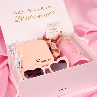 Custom Name Maid of Honor Invitation Tumbler/Sunglasses/Scrunchie Gift Box Set, Bachelorette Party Favors, Wedding Gifts for Bridesmaids/Friends/Her
