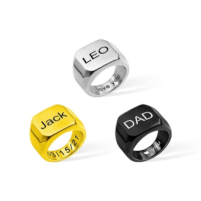 Men's Engraved Ring Stainless Steel Promise Rings, Black/Silver/Gold Plated Matte Finish Personalized Ring, Custom Men's Gifts for Dad