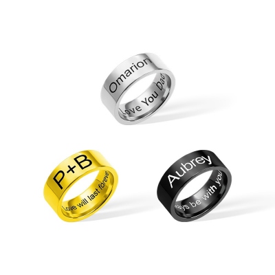 Men's Engraved Ring Stainless Steel Promise Rings, Black/Silver/Gold Plated Matte Finish Personalized Ring, Custom Men's Gifts for Boyfriend