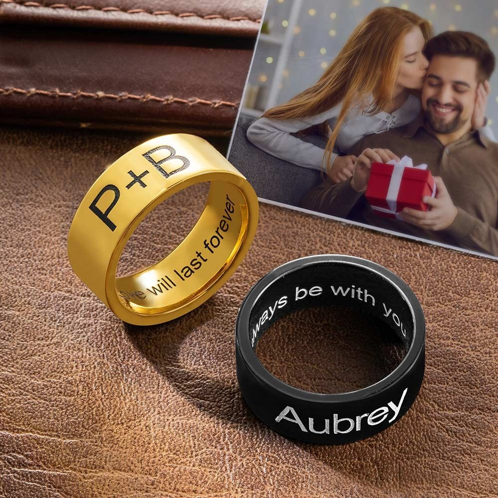 Bague gravée pour homme Bagues de promesse en acier inoxydable, bague personnalisée finition mate plaquée noir/argent/or, cadeaux personnalisés pour petit ami