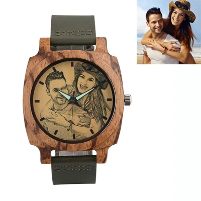 Engraved Square Zebrawood Photo Watch