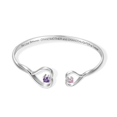 Bracelet coeur double pierre de naissance personnalisé, l'amour entre grand-mère et petite-fille est un bijou éternel, cadeau de Noël pour grand-mère et petite-fille