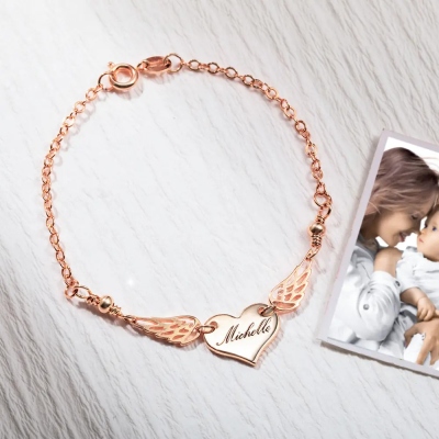 Custom Mommy Of An Angel Bracelet, Memorial Jewelry, Infant Loss Bracelet, Loss of Mother Bracelet, Miscarriage Gift, Memorial Wing Charm