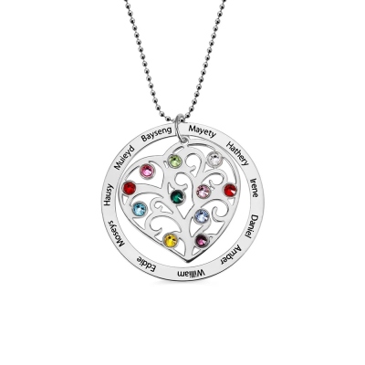 Collier de pierre de naissance arbre généalogique personnalisé en argent