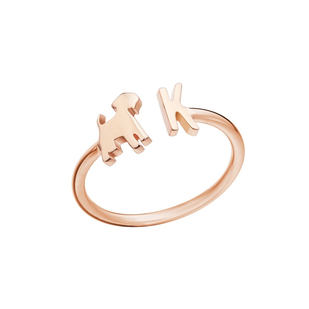 Personalized Pet Initial Ring, Open Letter Ring, Custom Dog Mom Gift, Cat/Horse/Rabbit/Bird/Fish Ring for Women, Memorial Jewelry, Gift for Pet Loss