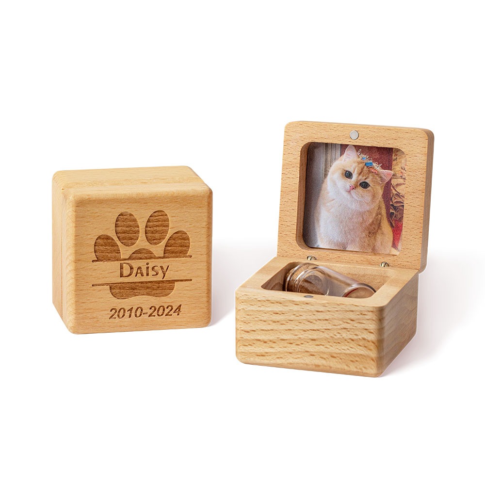 Caixa de madeira personalizada para cinzas de animais de estimação, lembrança de pele memorial de gato de cachorro, caixa de urna de cremação de cinzas de animais de estimação personalizada, presente de simpatia por perda de animais de estimação para aman