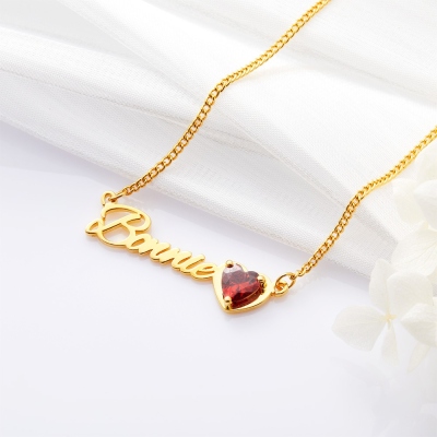 Custom Name Necklace with Birthstone Pendant, Personalized Birthstone Sterling Silver Necklace, Valentine's Day/Mother's Day/Birthday Gift for Her