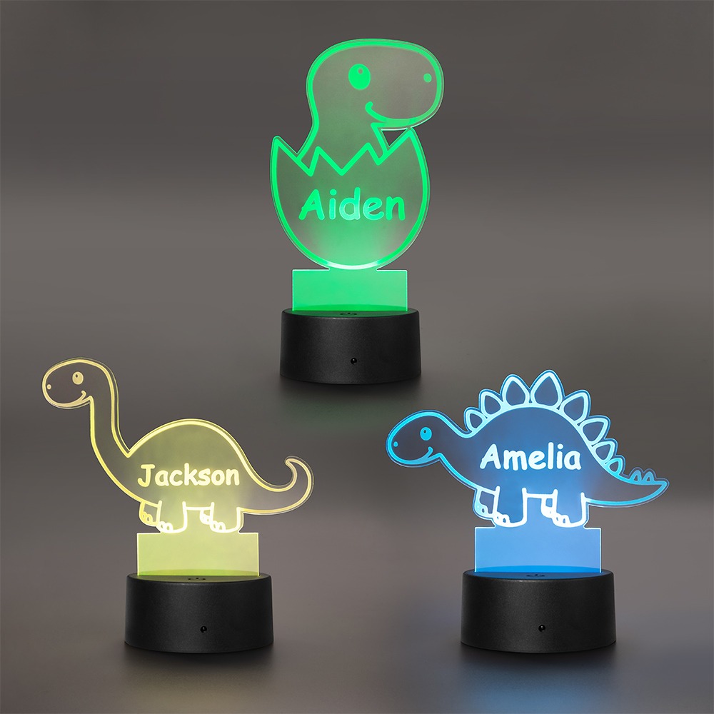 Luz noturna personalizada de dinossauro para crianças, luz noturna led com nome personalizado para decoração de quarto infantil, presente de aniversário/natal para meninos ou meninas