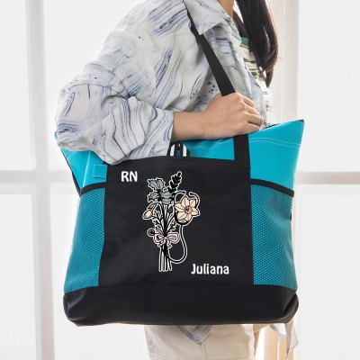Customized Nurse Bow Birthday Flower Work Tote Bag with Stethoscope