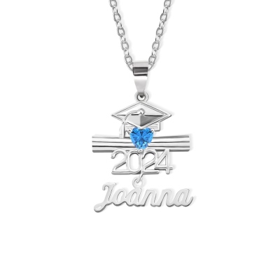 Personalized Name Birthstone Bachelor Cap Necklace, Class of 2024 Graduation Cap & Diploma Heart Pendant Necklace, Graduation Gift for Students