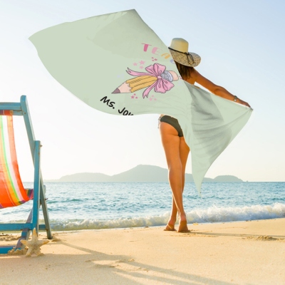 Customized pink bow pencil teacher beach towel