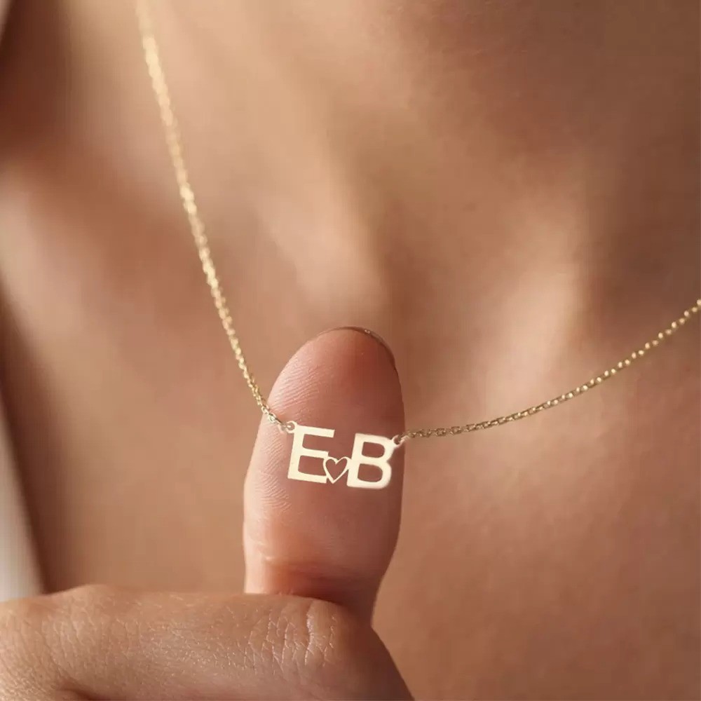 Personalized Dainty Double Initial Necklace with Tinny Heart, Couple  Necklace, Simple Necklace, Birthday Anniversary Valentine's Day Gift for Her