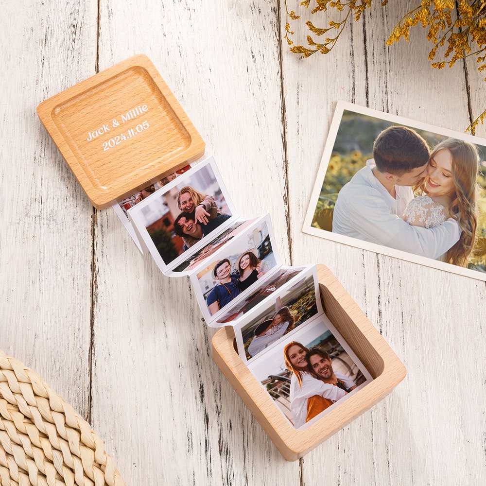 Álbum de fotos removível personalizado, moldura dobrável em caixa de madeira, lembrança de coleção de memórias, presente de aniversário/natal para família/amigos/amante