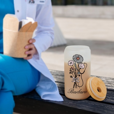 Personalized bow birthflower glass with stethoscope