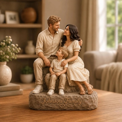 Personalized Photo Portrait Figurine with Name, Family Couple Character Statue, Sentimental Keepsake Decor, Memorial Gift for Family/Couples/Parents
