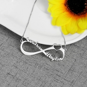 Custom-designed Infinity Heart Double Name Silver Necklace