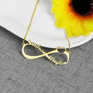 Personalized Infinity Heart Double Name Necklace Gold