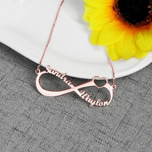 Personalized Infinity Heart Double Name Necklace Rose Gold