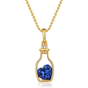 Personalized Drift Bottle with Heart Birthstone Necklace In Gold