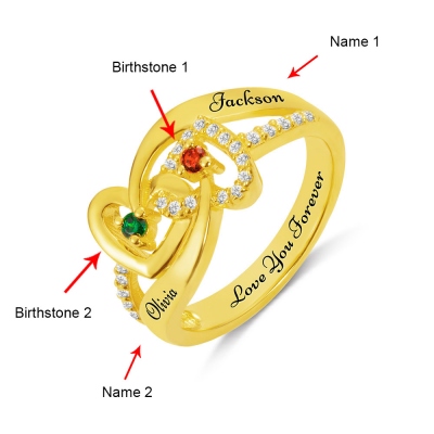 Personalized Name Double Heart Interwoven Ring