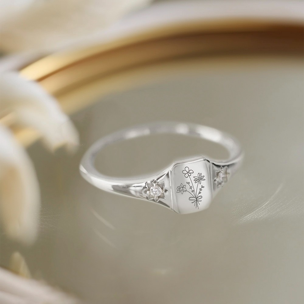 Personalized Birth Flowers Ring, Custom Birth Flowers Family Ring, 925 Sterling Silver Bouquet Ring, Personalized Ring for Women, Gift for Her