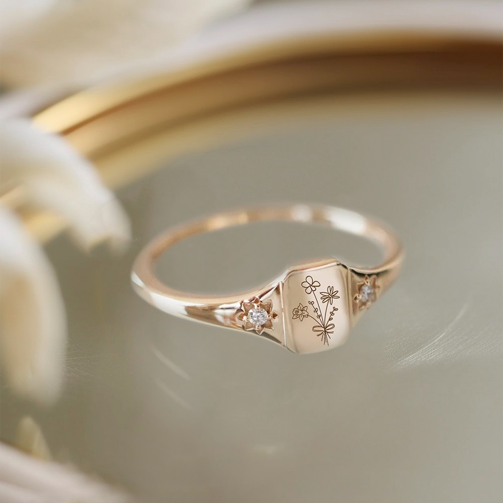 Personalized Birth Flowers Ring, Custom Birth Flowers Family Ring, 925 Sterling Silver Bouquet Ring, Personalized Ring for Women, Gift for Her
