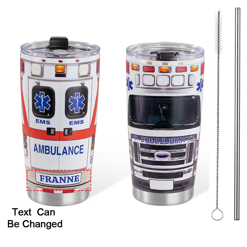 Custom Name Ambulance Tumbler, Ambulance Driver Tumbler, Stainless Steel Tumblers, Paramedic Coffee Travel Mug, Ems Week Gift, Appreciation Gift