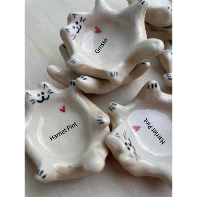 BUY 2 FREE SHIPPING Mini handmade ceramic cat ring dish/ Ceramic paint holder/ Fun trinket/ Cute cat lover gift