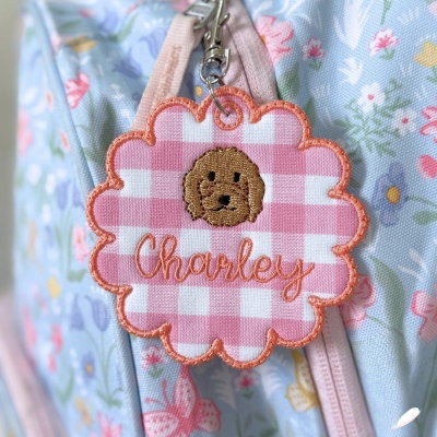 Girls Personalized Bag Tag, Custom Name Keychain, Zipper Pull, Diaper Bag Name Tag, Kids Embroidered Backpack Keychain