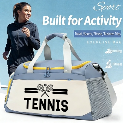 Sac de sport de tennis personnalisé avec nom, grande capacité, léger et doté d'une bandoulière ajustable. Cadeau d'anniversaire idéal pour les passionnés de tennis (lui/elle).