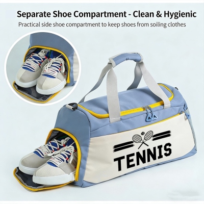 Sac de sport de tennis personnalisé avec nom, grande capacité, léger et doté d'une bandoulière ajustable. Cadeau d'anniversaire idéal pour les passionnés de tennis (lui/elle).